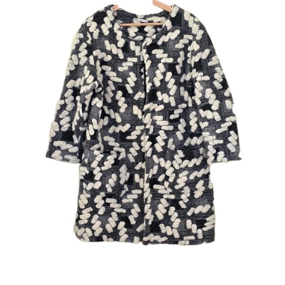 BATIK Cardigan Coatigan Womens L Gray Cream Geo Open Front 3/4 Sleeve Lagenlook - Picture 1 of 15